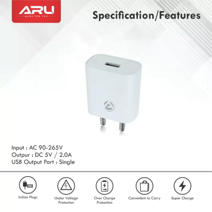 ARU-AR-155-Single-Port-2-A-USB-Charger-White-